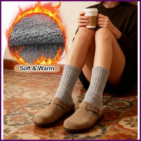 Merino Wool Hiking Socks Women's Thermal Crew 5 Pairs Warm Cushion - Picture 6 of 8